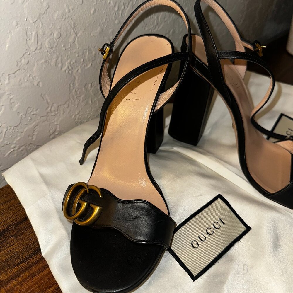 Black Gucci Marmont Ankle Wrap Sandals